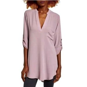 Nordstrom All in Favor V-neck Sheer Tunic Blouse - Large - purple mauve